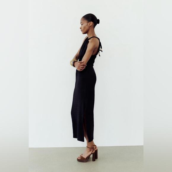 Zara Black HALTER NECK MIDI DRESS Size Extra Large XL - Picture 3 of 12